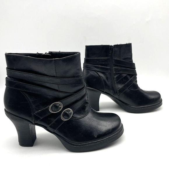 Vintage 90s Y2K Bongo 'HIPSTER' Black Faux Leather Block Heel Ankle Booties US9 - Picture 3 of 15